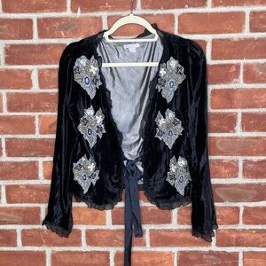 Vintage Pura Vida embroidered tie front cardigan top